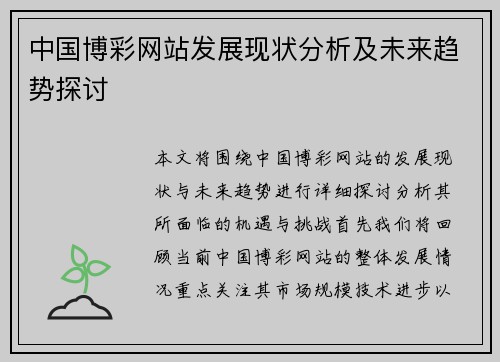中国博彩网站发展现状分析及未来趋势探讨